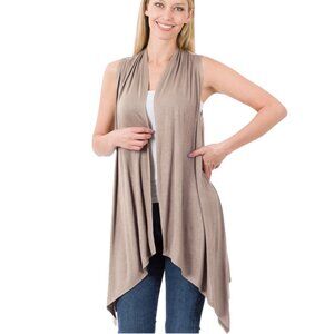 ZENANA Ash Mocha Sleeveless Cardigan Vest S-XL NWT